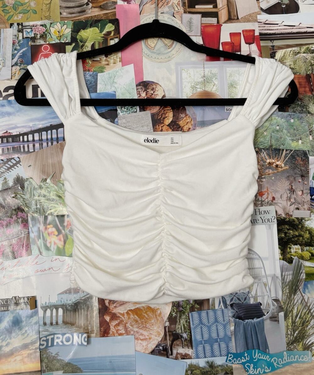 White Elodie Shirred Sleeveless Crop Top S